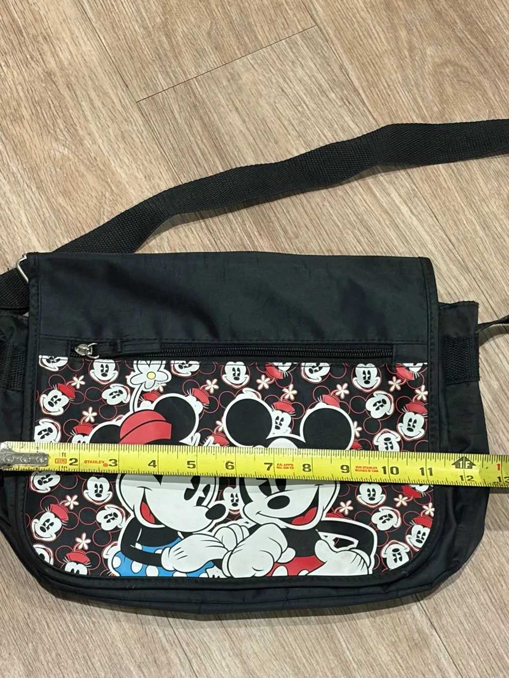 Vintage Disney Black Messenger Bag with Mickey & Minnie Graphic